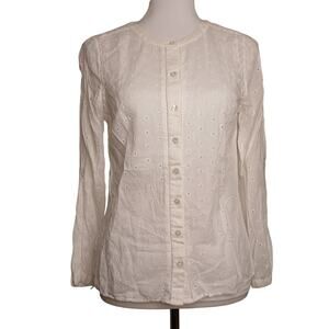 Talbots 100% Cotton Eyelet Peasant See Thru Lace Overlay Blouse Petite Small